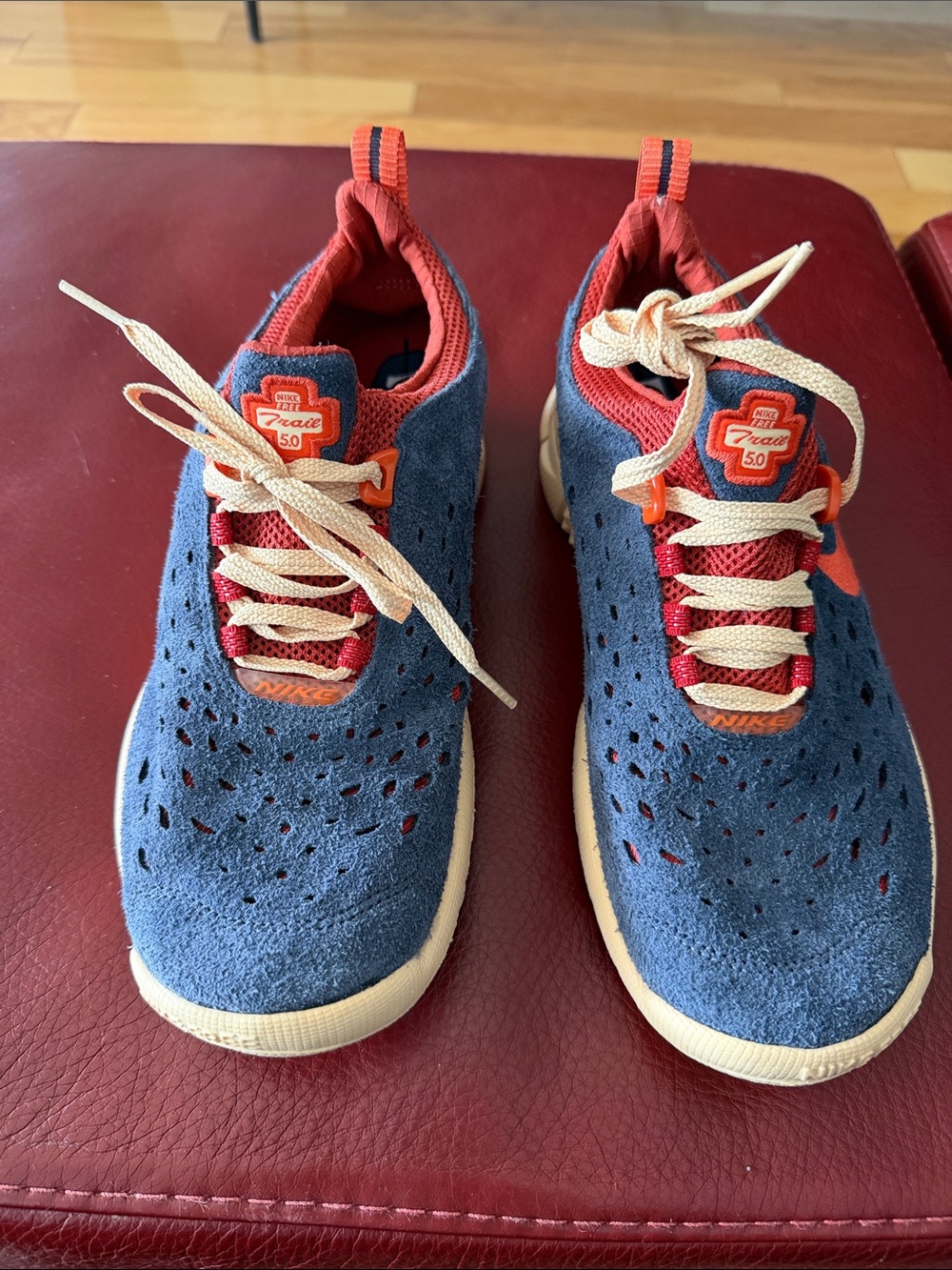 Nike Kids Blue Suede Sneakers with Orange Accents